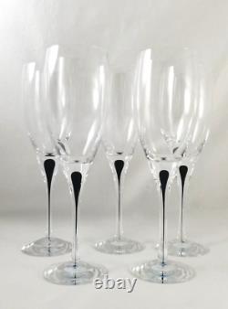 Set/5 Orrefors Sweden INTERMEZZO Black 8 White Wine Glasses