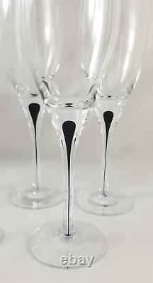 Set/5 Orrefors Sweden INTERMEZZO Black 8 White Wine Glasses