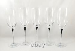 Set/5 Orrefors Sweden INTERMEZZO Black 8 White Wine Glasses