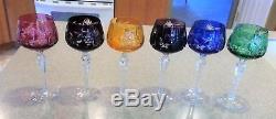 Set 6 Bohemian Cut To Clear Glass Crystal Goblets Colorful Wine Goblets