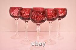 Set 6 Bohemian Czech Cut To Clear Crystal Champagne Wine Glasses Goblet Red Hock