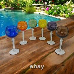 Set 6 Bohemian Czech Cut to Clear Crystal Hock Wine Glasses Goblet 7 1/4 Color