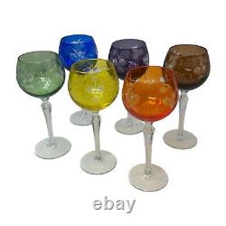 Set 6 Bohemian Czech Cut to Clear Crystal Hock Wine Glasses Goblet 7 1/4 Color