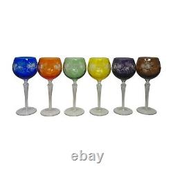 Set 6 Bohemian Czech Cut to Clear Crystal Hock Wine Glasses Goblet 7 1/4 Color