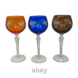 Set 6 Bohemian Czech Cut to Clear Crystal Hock Wine Glasses Goblet 7 1/4 Color