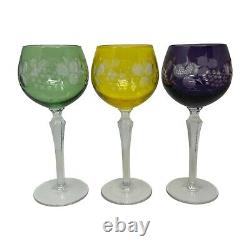 Set 6 Bohemian Czech Cut to Clear Crystal Hock Wine Glasses Goblet 7 1/4 Color