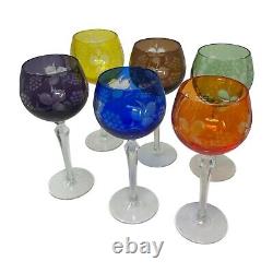 Set 6 Bohemian Czech Cut to Clear Crystal Hock Wine Glasses Goblet 7 1/4 Color