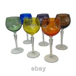 Set 6 Bohemian Czech Cut to Clear Crystal Hock Wine Glasses Goblet 7 1/4 Color