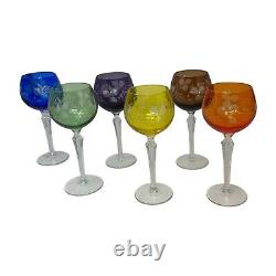 Set 6 Bohemian Czech Cut to Clear Crystal Hock Wine Glasses Goblet 7 1/4 Color