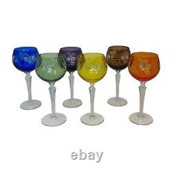 Set 6 Bohemian Czech Cut to Clear Crystal Hock Wine Glasses Goblet 7 1/4 Color