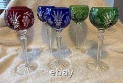 Set 6 Crystal Clear Industries Colored Hock Wine Goblets, Red, Blue and Green