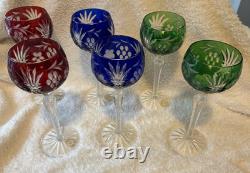 Set 6 Crystal Clear Industries Colored Hock Wine Goblets, Red, Blue and Green