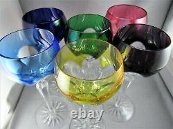 Set 6 Faberge Lausanne Hock wine glasses goblets cut to clear colored rare 8.5