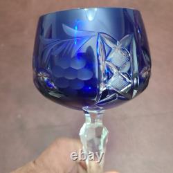 Set 6 Lausitzer LA15 Cut to Clear Crystal Hock Wine Glasses Cobalt- Pink Germany