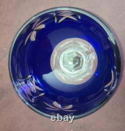 Set 6 Lausitzer LA15 Cut to Clear Crystal Hock Wine Glasses Cobalt- Pink Germany