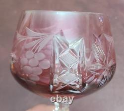 Set 6 Lausitzer LA15 Cut to Clear Crystal Hock Wine Glasses Cobalt- Pink Germany