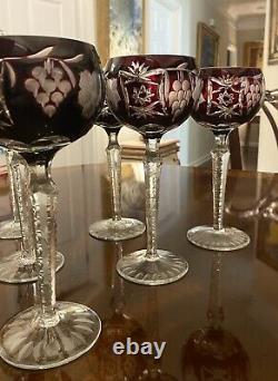 Set 6 MCM Bohemian Nachtmann Traube Ruby Red Crystal Cut to Clear Wine Glasses