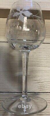 Set 6 Mid Century Real Crystal Etched Frosted Grapes Leaves Elegant Wine Glasses