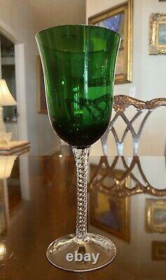 Set 6 MidCentury Venetian Emerald Green Crystal 9 Wine Glasses Twist Stem