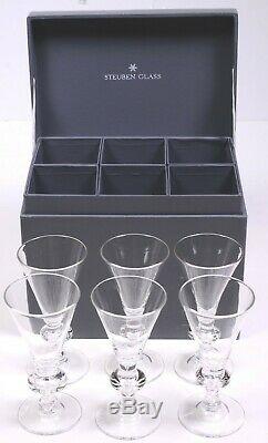 Set (6) STEUBEN #7737 Crystal White Wine Stemware Glasses 6-1/8H in Orig. Box
