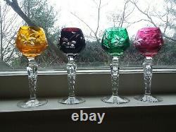 Set 6 Vintage Bohemian Czech Cut Glass Crystal Stemmed Cordial Glasses