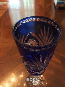 Set 6 Vintage Cobalt Blue Cut to Clear Wine Champagne Flutes Star & Fan Pattern