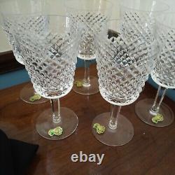 Set 6 WATERFORD Crystal ALANA Large 7 Water Goblets Wine Glasses Labels &Marked