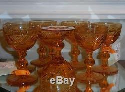 Set 8 Antique American Brilliant Amber Cut Glass Crystal Port Wine Sherry Stems