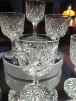 Set (8) Wine Claret glass, American Brilliant Cut Crystal Maple City Clark Z. B