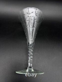 Set 9 Antique Elegant Hand Blown & Cut Crystal Trumpet Wine Glasses Goblet Stems