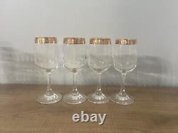 Set Of 12 Cellini Blown Crystal Etched Glasses 24k Gold