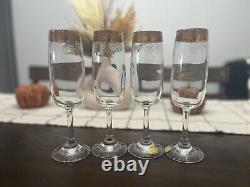 Set Of 12 Cellini Blown Crystal Etched Glasses 24k Gold