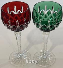 Set Of 2 Ajka Arabella Cut to Clear Crystal Wine Glasses 8.25 Green Red
