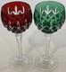 Set Of 2 Ajka Arabella Cut to Clear Crystal Wine Glasses 8.25 Green Red