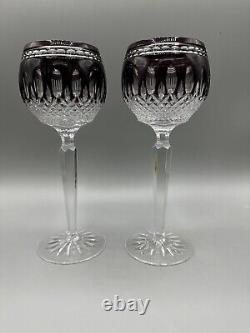 Set Of 2 Waterford Amethyst Purple Clarendon Hock Wine Glasses