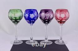 Set Of 4 Ajka Marsala Crystal Cut To Clear Multicolor 8-1/4 Wine Goblets Mint