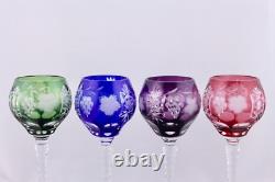 Set Of 4 Ajka Marsala Crystal Cut To Clear Multicolor 8-1/4 Wine Goblets Mint