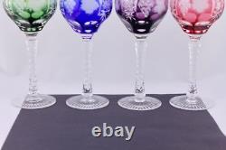 Set Of 4 Ajka Marsala Crystal Cut To Clear Multicolor 8-1/4 Wine Goblets Mint