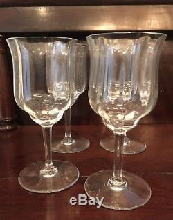 Set Of 4 Baccarat Capri Optic Crystal Wine Claret Goblets Stems Glasses