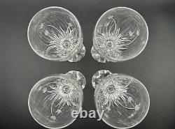Set Of 4 DA VINCI Pisa Floral Etched Crystal Wine Glasses, Crafted in Italy MINT