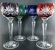 Set Of 4 Multi Color To Clear Crystal Cut Glass Wine Goblets Made In Hungary Dr