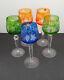 Set Of (5) Poland Ajka CRYSTAL 8 Cut-to-Clear MULTICOLOR WINE GOBLETS Hortensia