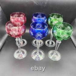 Set Of 6 Crystal Wine Glasses Nachtmann Schliff Schleuder Rose Cobalt Green VTG