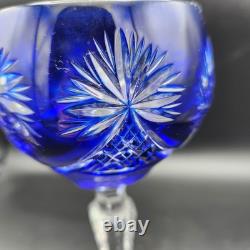 Set Of 6 Crystal Wine Glasses Nachtmann Schliff Schleuder Rose Cobalt Green VTG