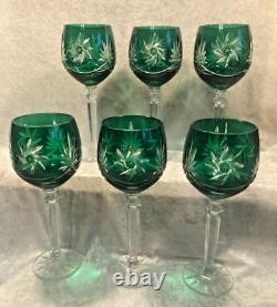 Set Of 6 Emerald Green Starburst Crystal Wine Glasses In Original Box