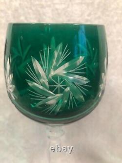 Set Of 6 Emerald Green Starburst Crystal Wine Glasses In Original Box