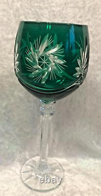 Set Of 6 Emerald Green Starburst Crystal Wine Glasses In Original Box