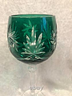 Set Of 6 Emerald Green Starburst Crystal Wine Glasses In Original Box