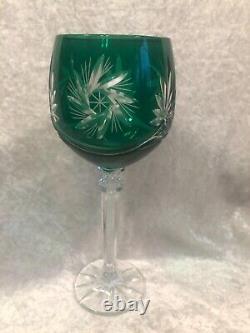 Set Of 6 Emerald Green Starburst Crystal Wine Glasses In Original Box