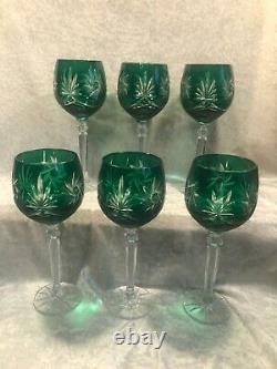 Set Of 6 Emerald Green Starburst Crystal Wine Glasses In Original Box